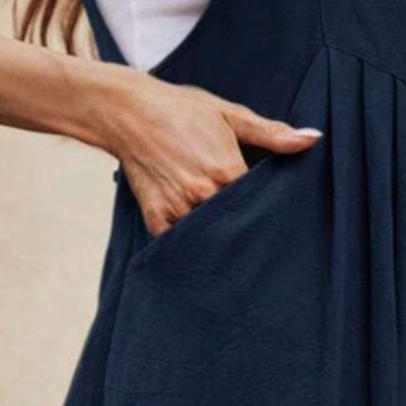 Pleated Wide leg Pockets Cotton Jumper Jumpsuit - Picture 5 of 7